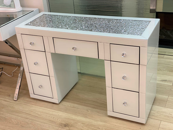 1.5m - 7 Drawers Mirrored Makeup Dressing Table with Crystal Top