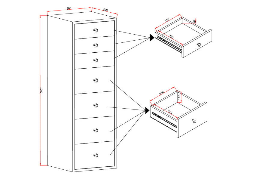 7 Drawers Tallboy - White