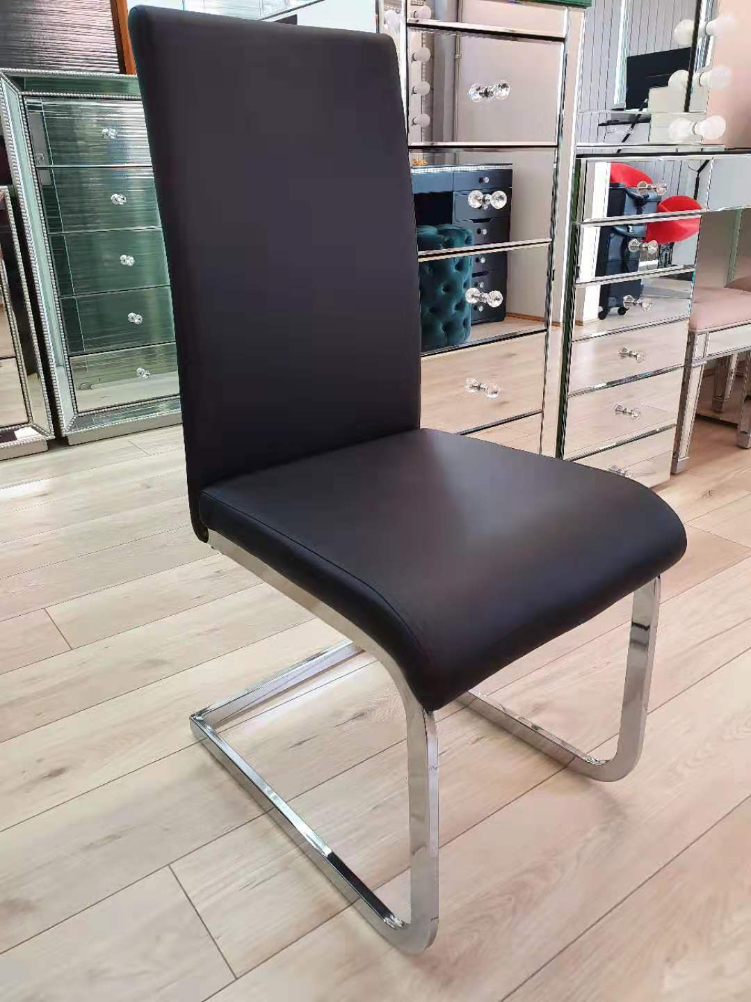 High Quality Modern PU Leather Chair with Chrome Legs – Vanity