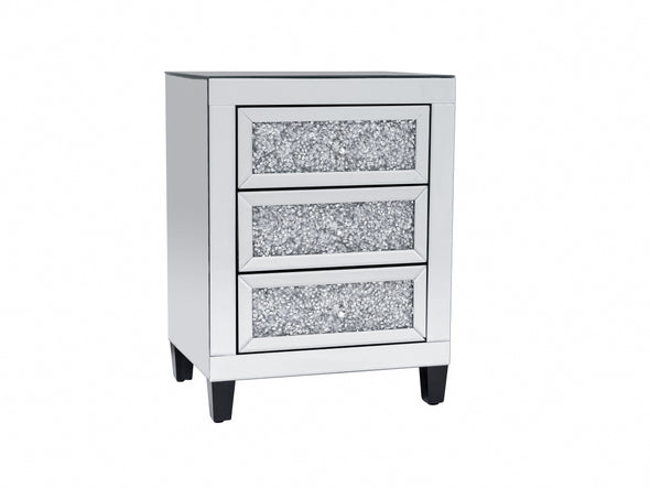 2x 3 Drawers Mirrored Bedside Table with Crushed Diamonds Front