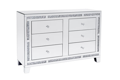 6 Drawers Mirrored Chest with Crushed Diamonds