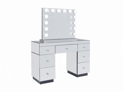 VALENTINA Hollywood Makeup Mirror with Tri-Lights + 7 Drawers Mirrored Makeup Table - Silver