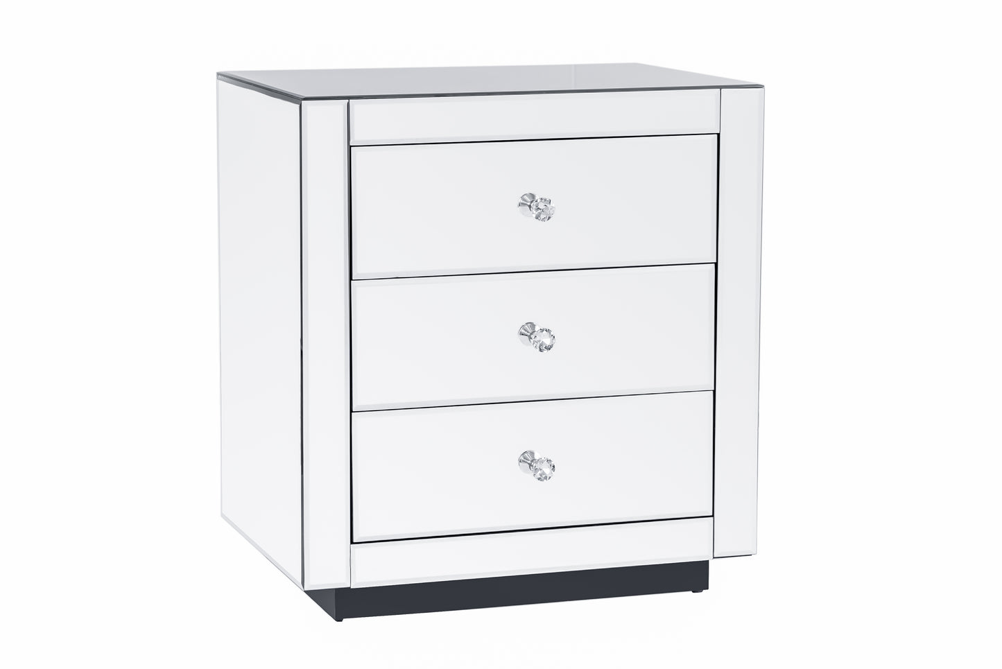 3 Drawers Mirrored Bedside Table - Silver