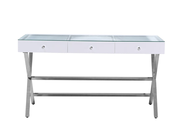 3 Drawers Coco Makeup Table with Clear Glass Top