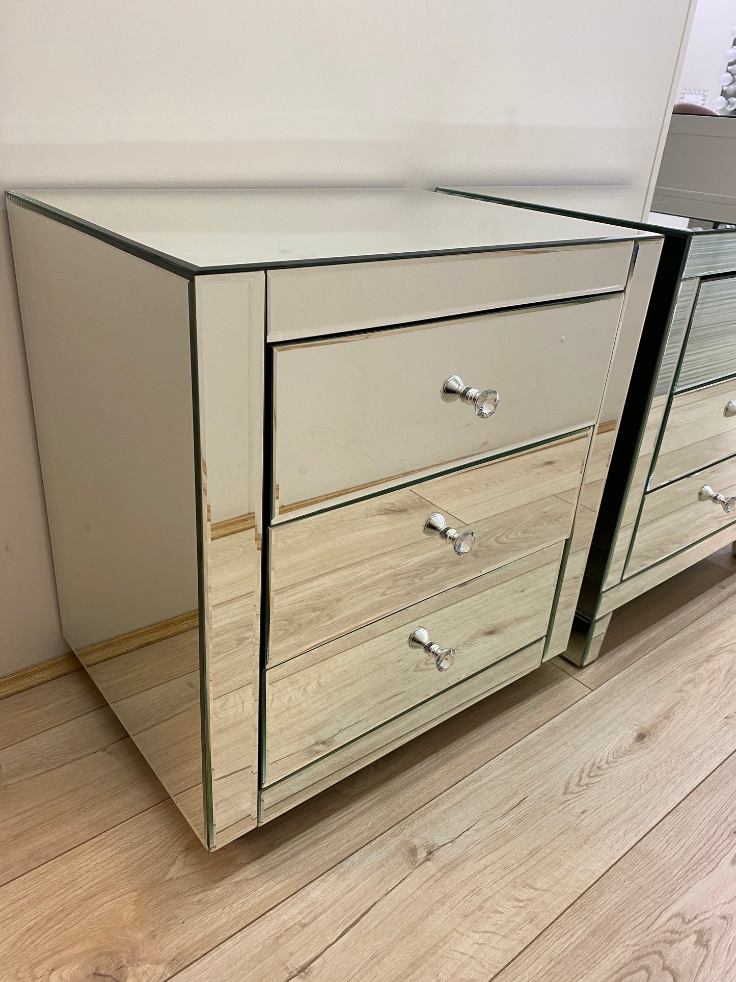 3 Drawers Mirrored Bedside Table - Silver