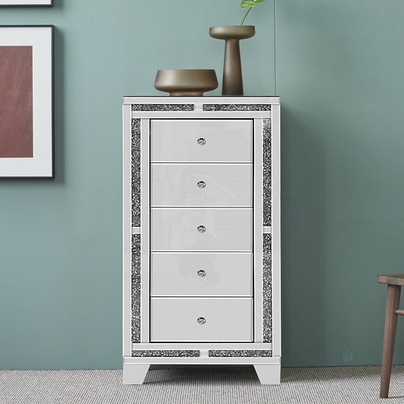 5 Drawers Crushed Diamond Front Mirrored Tallboy