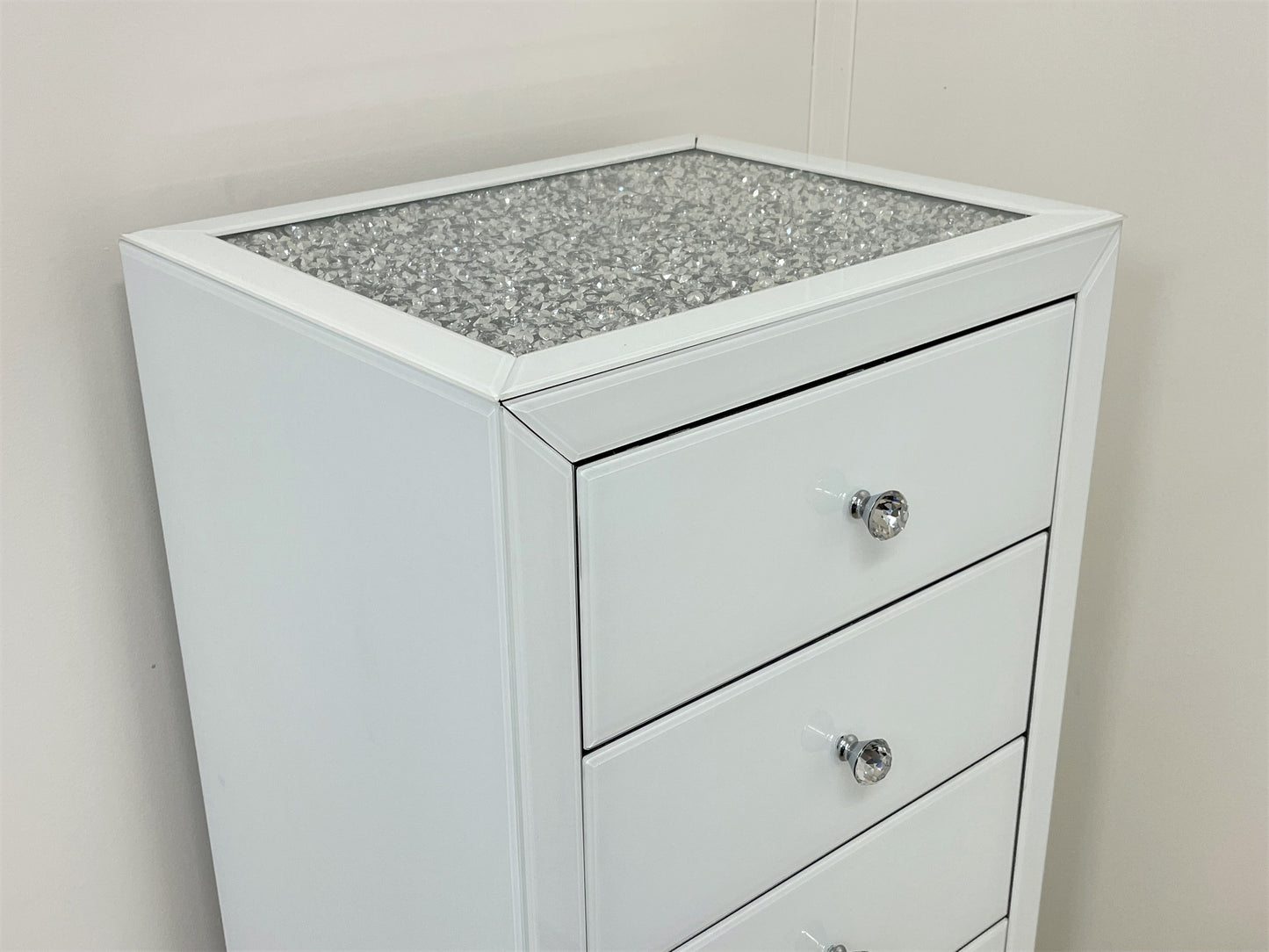 7 Drawers Mirrored Tallboy with Crystal Top