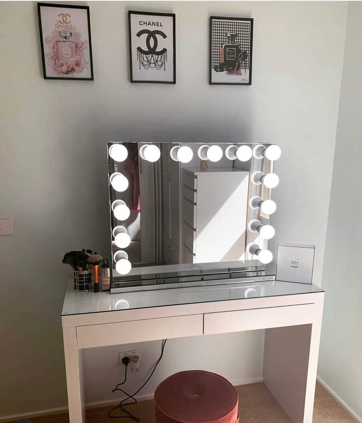 VALENTINA Hollywood Makeup Mirror + 2 Drawers Vera Makeup Table