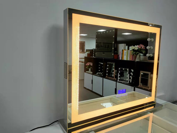 Crystal Vanity Makeup Mirror with Bluetooth Speaker + Tri-Lights