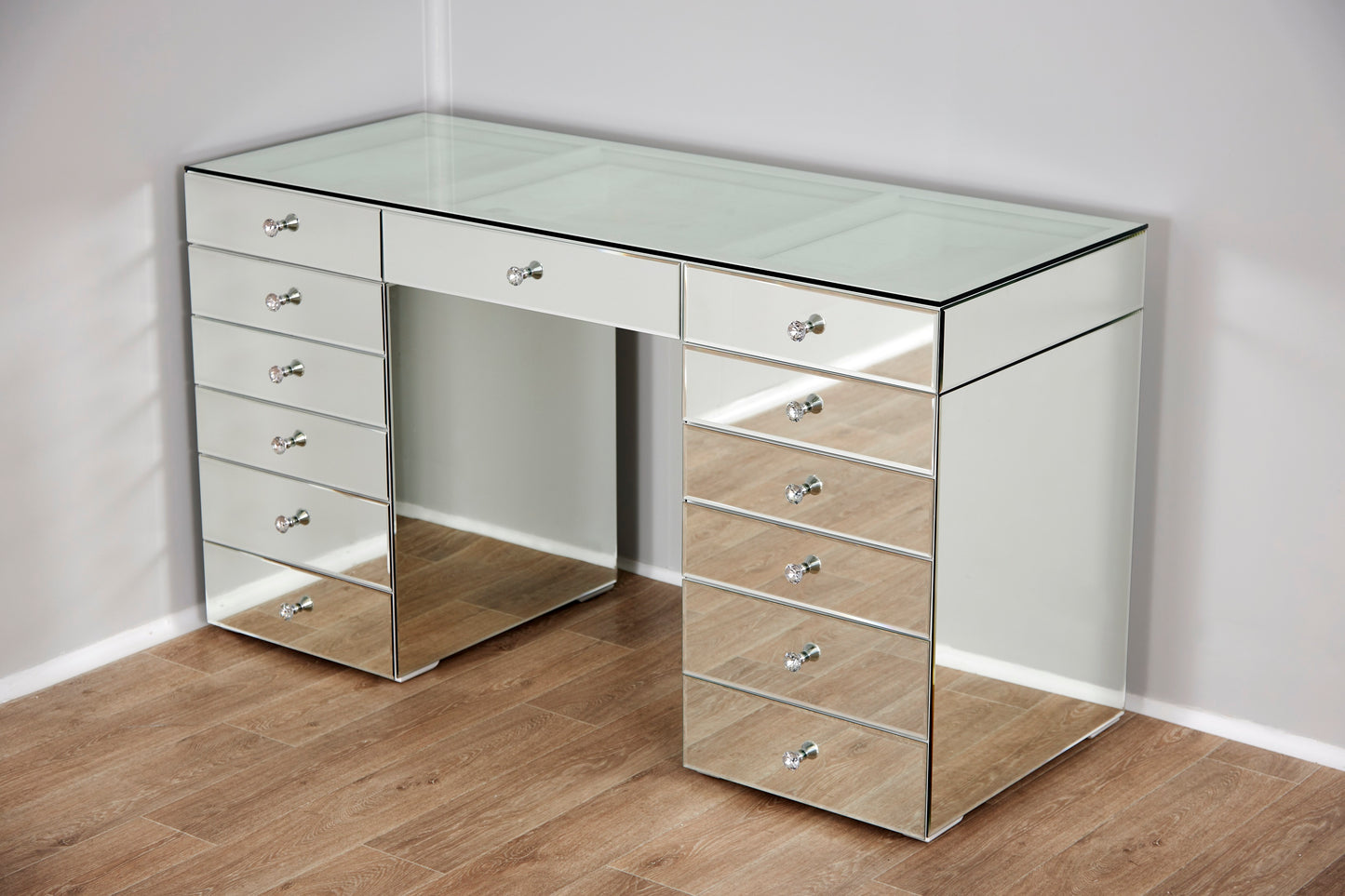 L150cm Mirrored Josephine Beauty Station + XL Valentina Makeup Mirror with Bluetooth Speakers