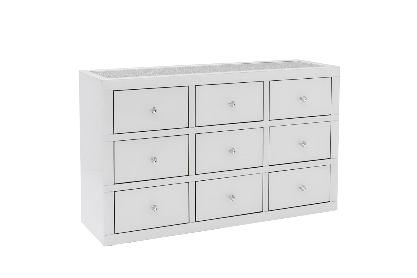 9 Drawers Mirrored Chest with Crystal Top - WHITE