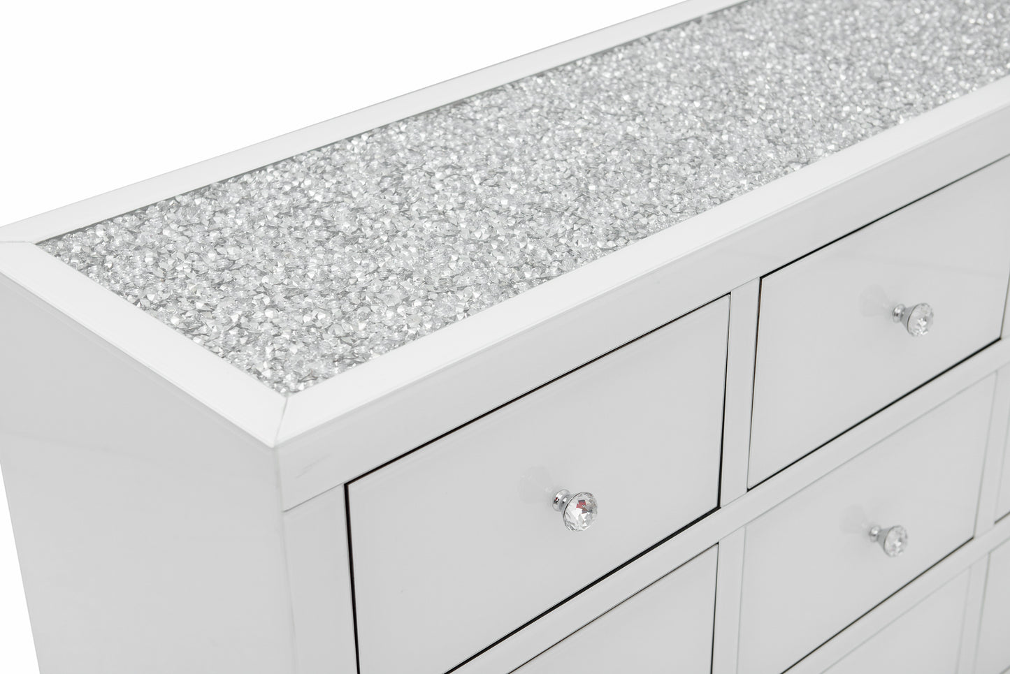 9 Drawers Mirrored Chest with Crystal Top - WHITE